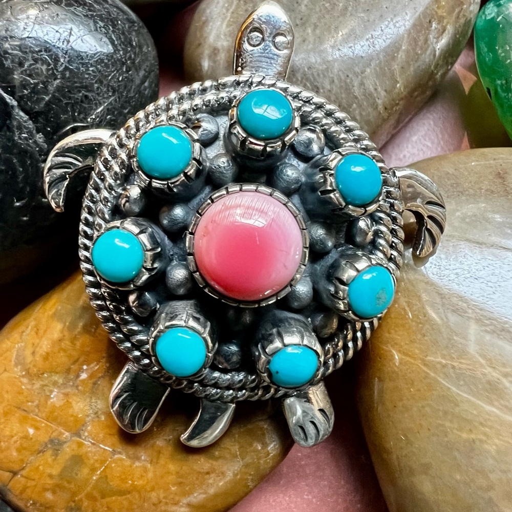 Southwestern Statement Turtle Ring With Kingman T… - image 3